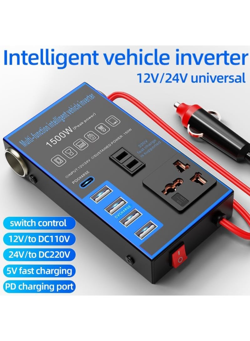 MAOGEDA 1500w Car Power Inverter Multi-Port, DC 12V 24V to AC 220V Converter Modified Sine Wave Inverter High Frequency Watt Power Charger Inverter Converter Compatible with Various Vehicles, Can Provide Multiple Devices - Image 3